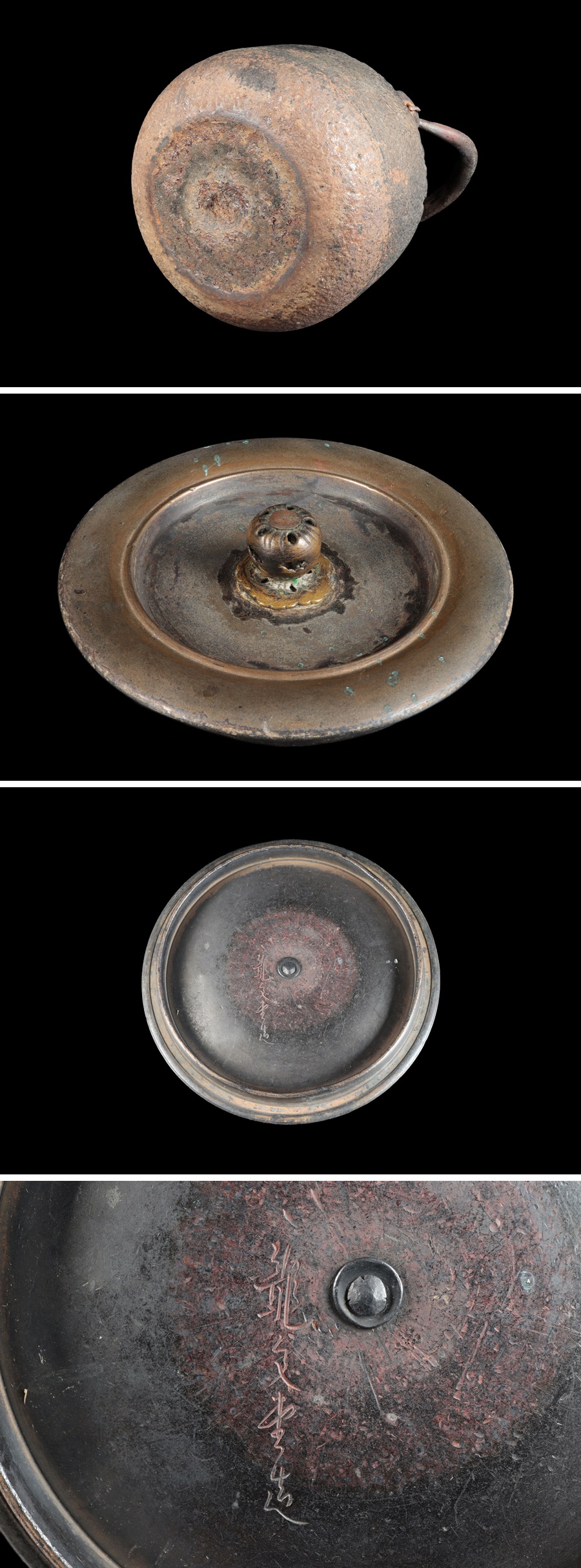 茶道具 龍文堂造 回転摘銅蓋 道安形 岩肌鉄瓶 水漏れ:無