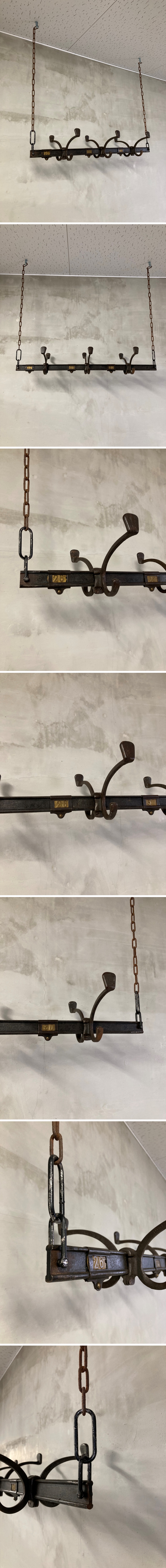 現地蒐集 ベルギーアンティーク 吊り下げ式ハンガーラック コートハンガー 荷物掛け コート掛け 鉄製 店舗什器 2634kbhzS